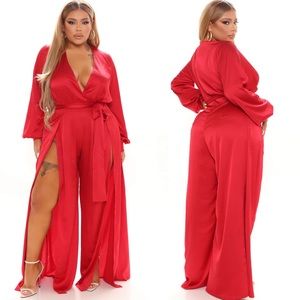 Fashion nova satin red jumpsuit plus size 1x